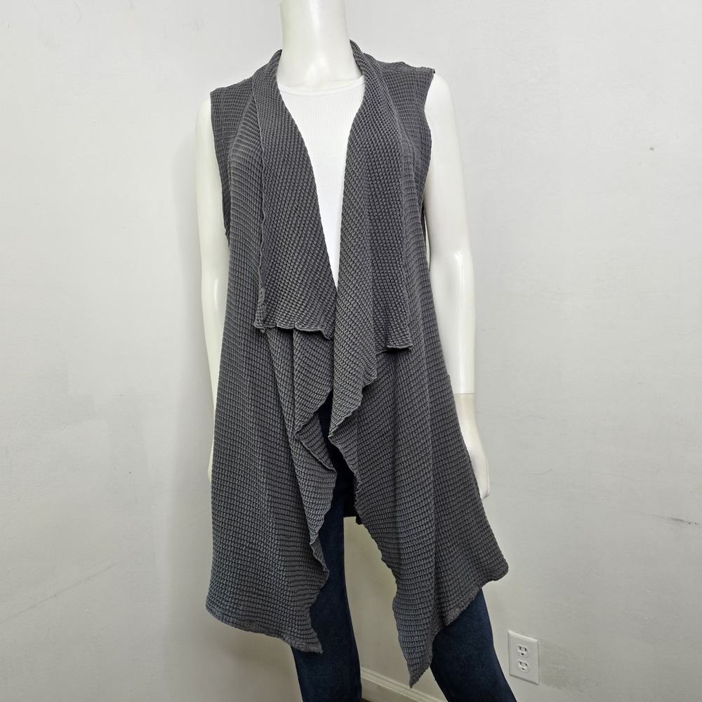 Focus Casual Life Waffle Knit Vest Open Cardigan Size XL Gray Pockets Lagenlook